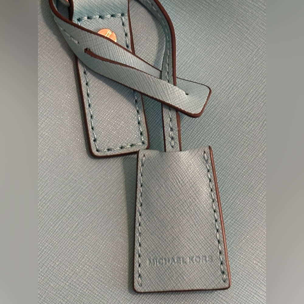Authentic Michael Kors Aquamarine Large Hamilton Leather Satchel Tote! NWT - Picture 3 of 9